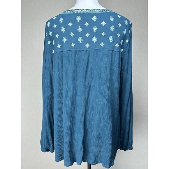 Style & Co. Women’s Top Size XL Blue Floral Embroidered Long Sleeve Boho Flowy - Picture 10 of 16